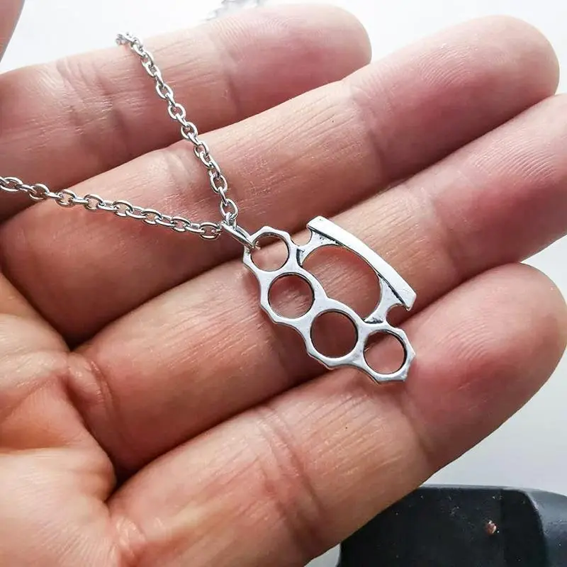 Brass Knuckles Pendant Necklace for Women Men Neck Chain Vintage Summer Gothic Goth Jewelry