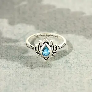 Moonstone Lotus Ring, Vintage Spiritual Growth and Enlightenment Jewelry, Pagan Symbol, Synthetic Moonstone Lotus Jewelry as a Gift for Mom or Girlfriend, Mother's Day Gift C30102-JZ