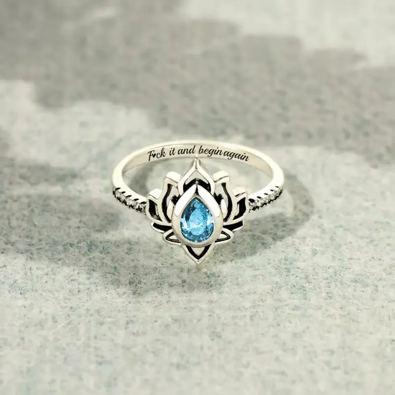 Synthetic Moonstone Lotus Ring - Bohemian Unisex Beautiful Artificial Gemstone Ring, Vintage Spiritual Growth & Enlightenment Pagan Jewelry, Lab Created Gift for Mom, Mother's Day Item C30102-JZ, Beautiful Rings, Bohemian Artificial Gemstone Rings tiktoks