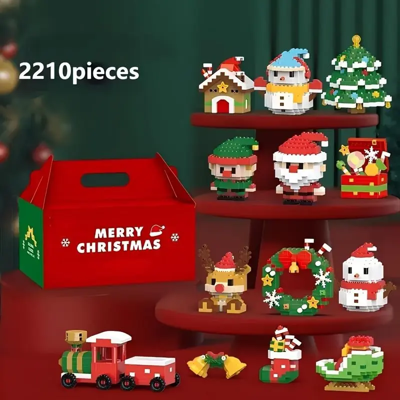 12-Piece Christmas Theme Building Blocks Set, Abs Material, Santa, Snowman, Reindeer, Tree, Holiday Gift for Kids Aged 6+