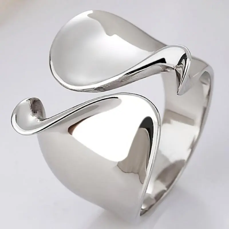 Unique Irregular Geometric Design Rings, Fashion Silvery Wide Band Rings Jewelry for Women and Men, Suitable As Daily Party and Holiday Open Adjustable Rings