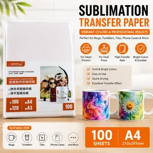 A4 Heat Transfer Paper 100 Sheets, Quick Dry, Compatible with Inkjet, Ideal for DIY Customization, Cups, T-Shirts, Ceramics, Phone Cases
