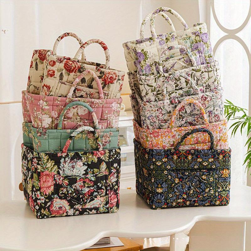 Charming Floral Fabric Storage Bins with Handles- Desktop Storage Basket, Travel Folding Organizer, Portable, Multi-Compartment Organizer for Clothes, Underwear& Accessories- Ideal for Bedroom or Bathroom Decor, Laundry Baskets