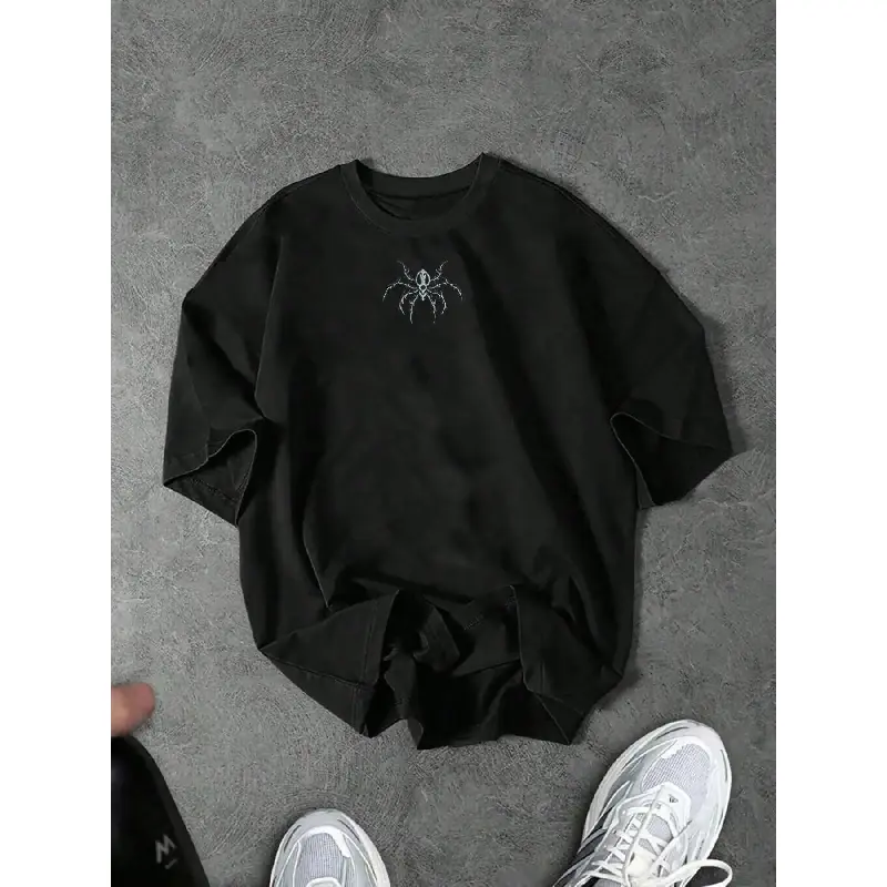 Men's Casual Spider Print Sports T-Shirt, Summer Breathable Sweat-Absorbent Comfort Design, Slim Fit, Gothic Tee, Loose Style