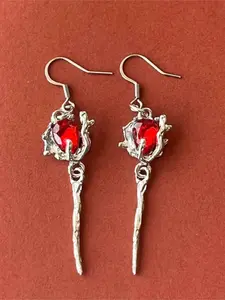 1 pair of millennium personalized creative punk earrings with red cubic zirconia, suitable for women's daily wear