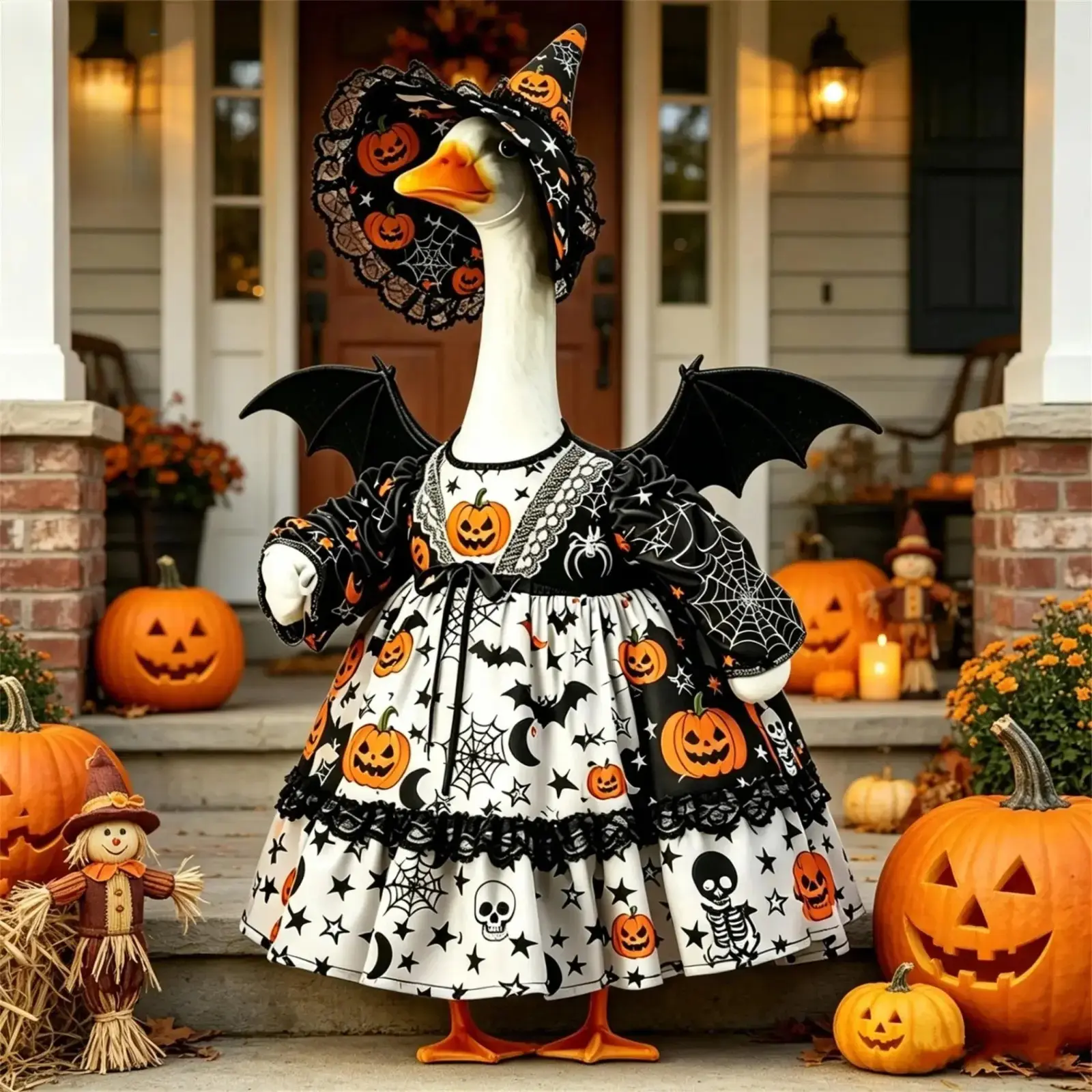 Halloween Porch Goose Outfit Pumpkin Skull Bat Print Goose Clothes with Hat and Wing Goose Costume for Lawn Patio Outdoor Decor,Kraft,Christmas,Wrapping,Paper,Set,Kids,Inflatable,Shark,Black,Panther,Birthday,Party,Decorat,Luxurious,Folding,Artificial,Tree