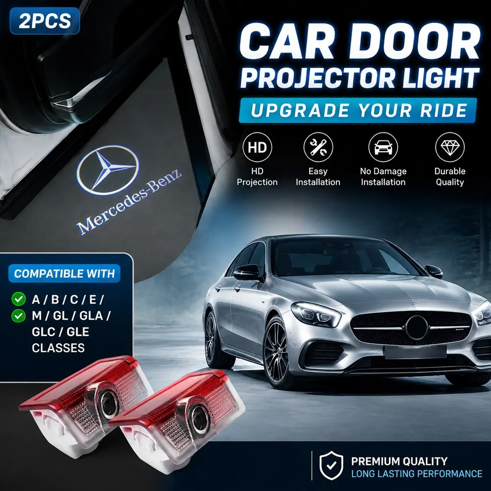 2PCS LED Car Door Welcome Lights for Mercedes-Benz, 4K HD Logo Projector Puddle Lights, No Fade, Plug & Play Courtesy Door Lights, No Damage Installation, Compatible with A B C E M GL GLA GLC GLE Class Accessories