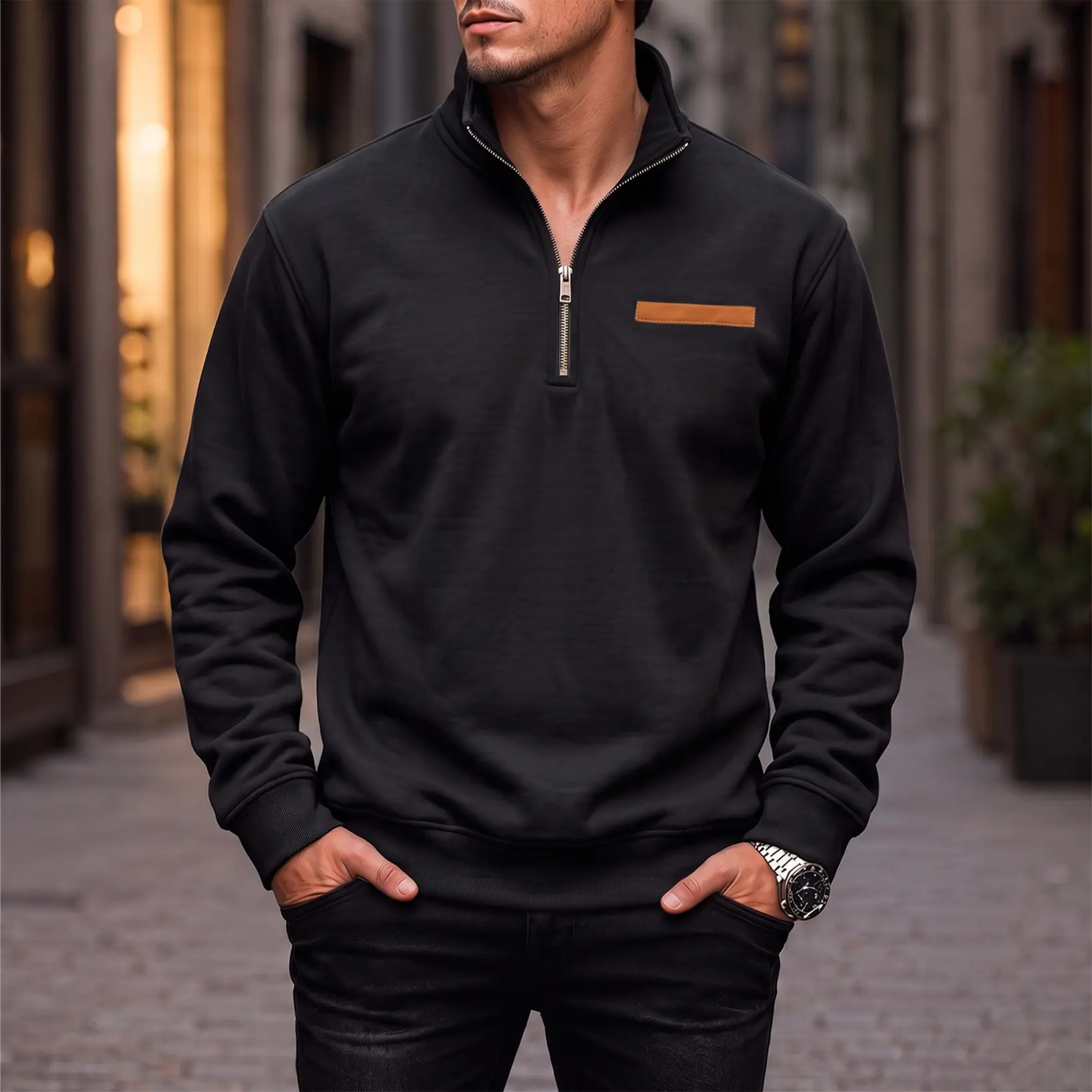 Men's Fleece Lined Quarter Zip Pullover Sweatshirt, Warm Stand Collar Long Sleeve Casual Hoodie Jacket, Soft Sherpa Interior Winter Tops for Daily Wear, Outdoor, Travel and Streetwear