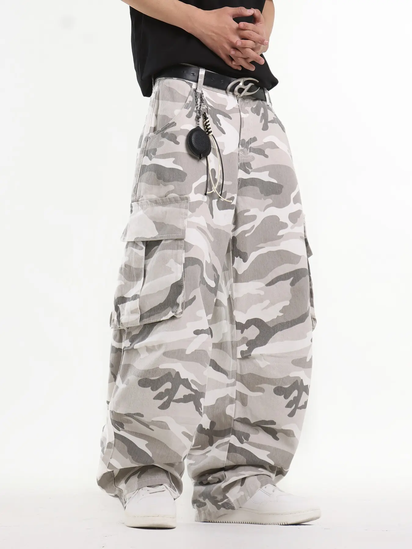 Men's Vintage Washed Camo Multi-Pocket Workwear Jeans, Camo Cargo Jean, Street Style Streetwear Soft Comfortable Baggy Loose Fit Long Pants, Casual Outdoor Wear, Camouflage