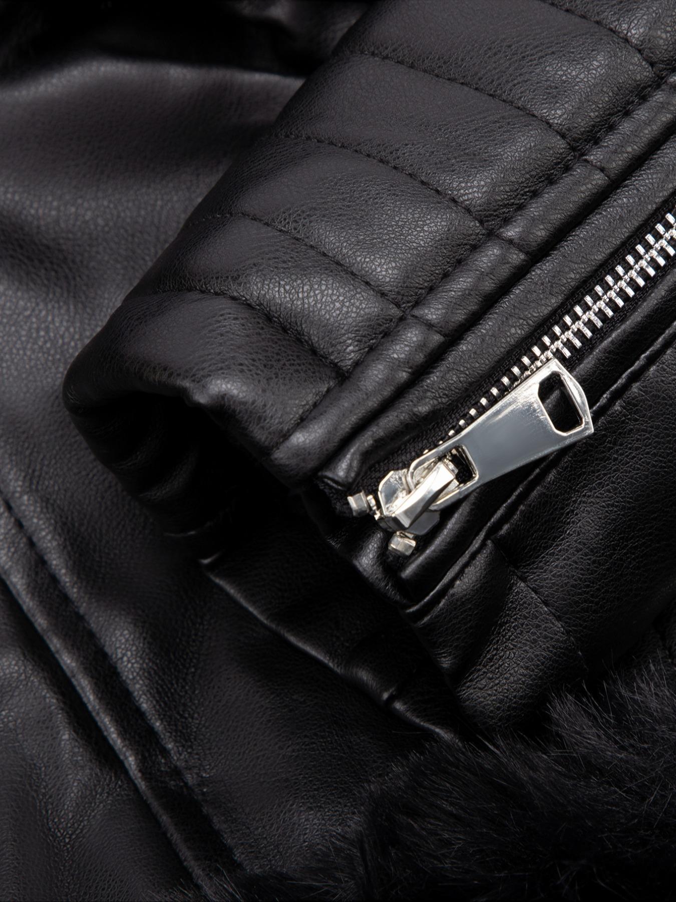 Women's Fall Winter PU Jacket, Vintage Style Fitted Long Sleeve Coat, Warm Daily Wear with Adjustable Waist Belt, Casual Plain Design