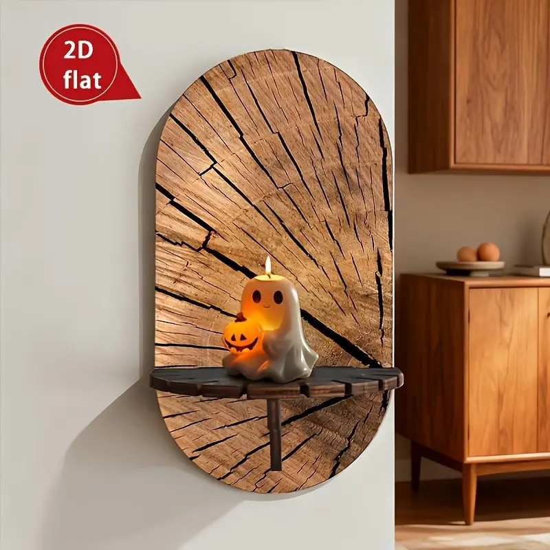 Wooden Wall-Mounted Candle Holder Shelf, Multi-Functional Storage Display Rack, Tree Texture Design, Home Decor Organizer, Wooden Shelf For Wall