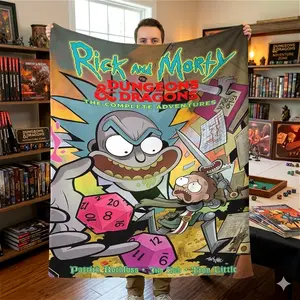 Manta con estampado de Rick y Morty vs Dungeons and Dragons, manta ligera con temática de dibujos animados para siestas, múltiples especificaciones disponibles, cubierta cálida y acogedora para siestas en la oficina y uso relajante en el hogar
