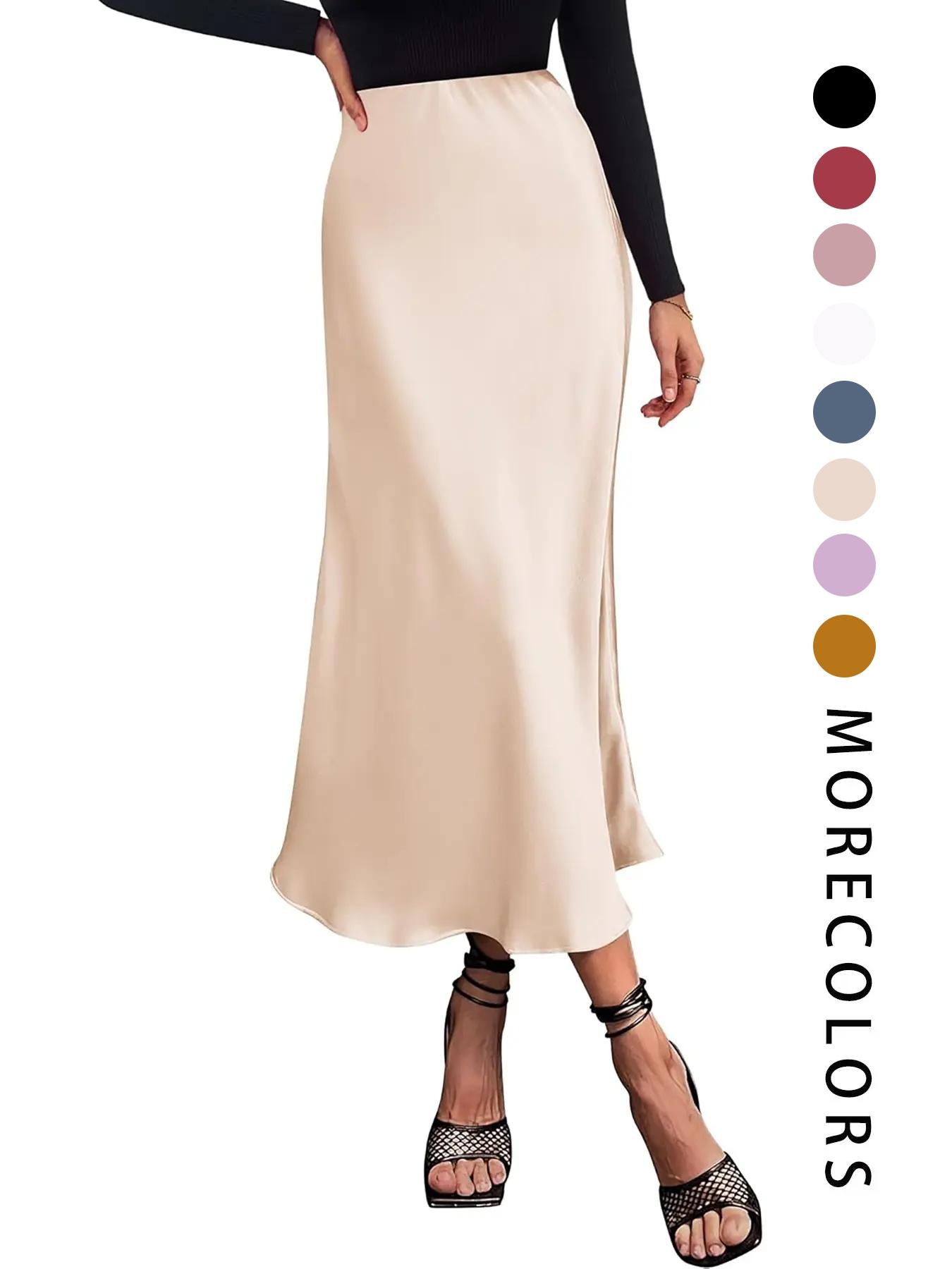 Women's Solid Color Skirt, Flared Skirt Design, Elegant Fashion Casual Skirt for Party Wedding Guest, Ladies Bottoms for Summer