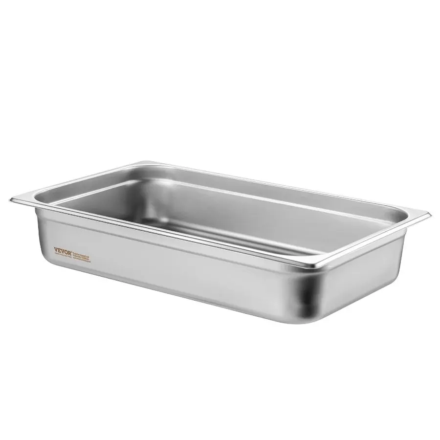 VEVOR 6 Pack Hotel Pans, Full Size Anti-Jam Steam Pan, 0.8mm Thick Stainless Steel Restaurant Steam Table Pan, 4-Inch Deep Commercial Table Pan, Catering Storage Food Pan, for Industrial Scientific
