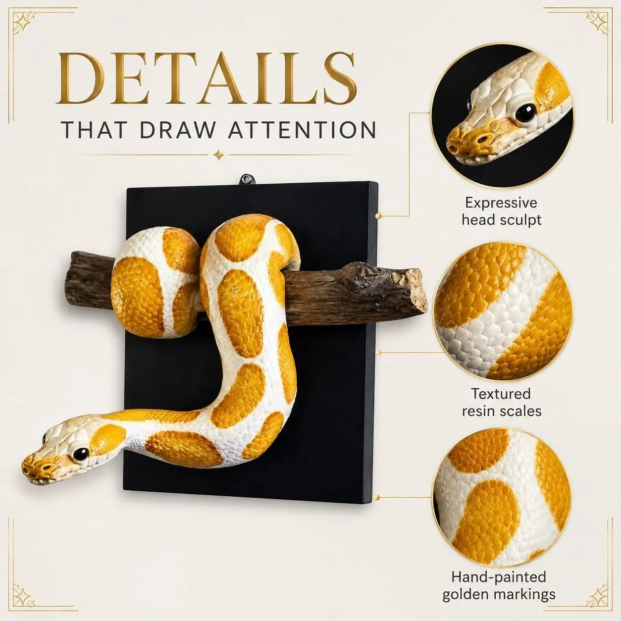 3D Ball Python Wall Hanging Sculpture, Coiled Shape, Resin Snake Decor, Gothic Style, Indoor Outdoor Home Decoration, Backboard Included