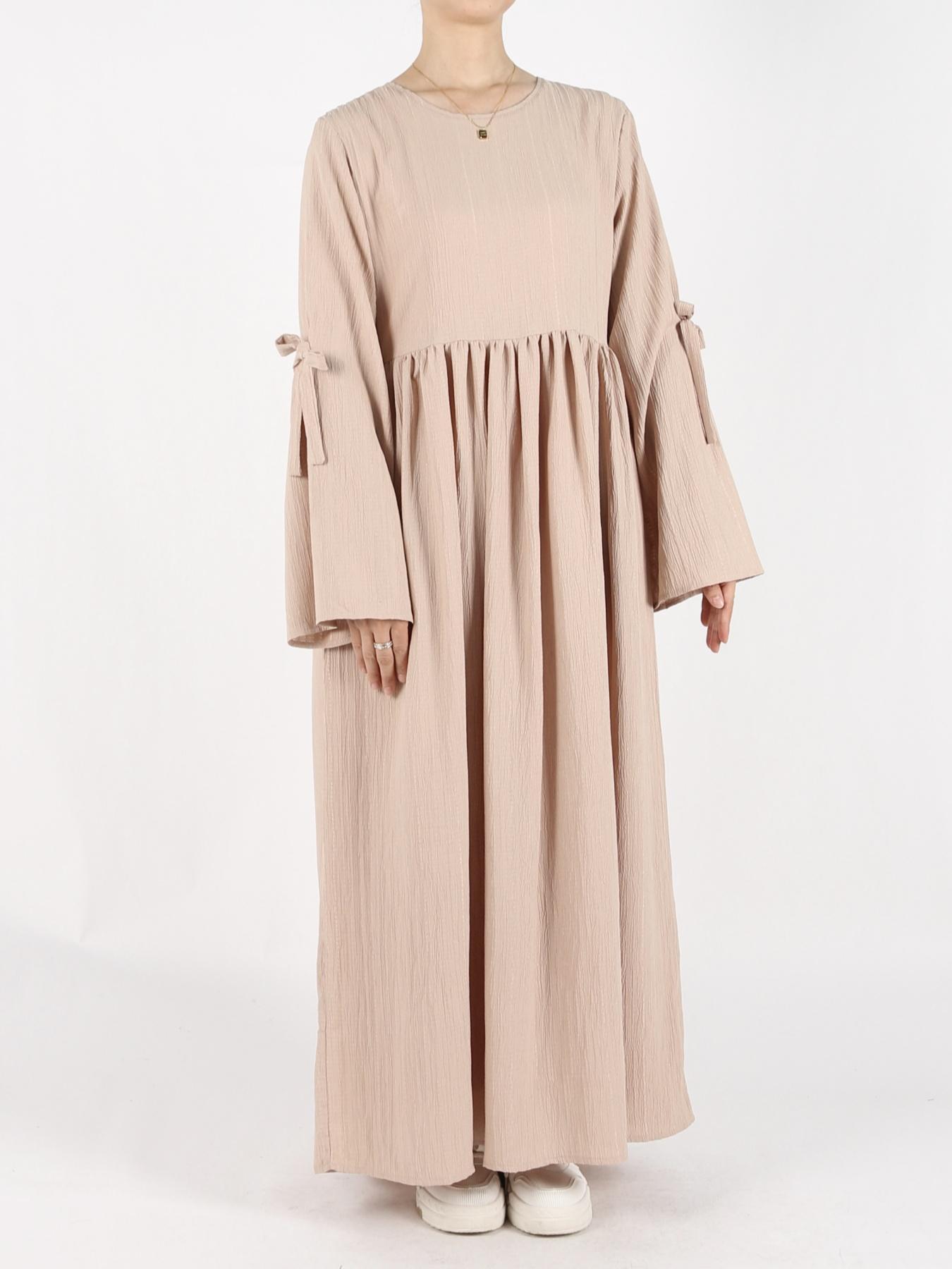 Women's Plain Bow Decor Feminine Flounce Sleeve Pocket Smock Dress, Casual Long Sleeve Round Neck Zipper Back Dress for Daily Wear, Ladies Clothes for All Seasons