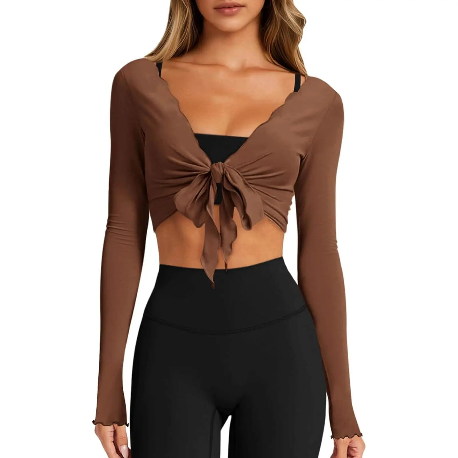 Yousify Women's Long Sleeve Bolero Shrug Tops, Lightweight Athletic Cardigan Cover Up for Yoga Pilates Ballet Gym Workout