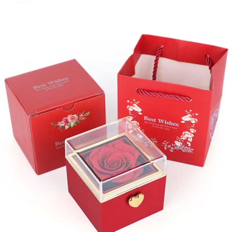 Romantic Gifts for Her Rose Ring Box Jewelry Box Artificial Flowers Eternal Rose Box Anniversary Wedding Valentines Day Christmas Birthday Thanksgiving Gifts for Mom Wife Girlfriend Women