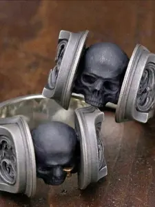 Unisex Skull Flower Ring, Adjustable Punk Style Jewelry, Vintage Design, Openable Band, Perfect for Men and Women, Unique Accessory