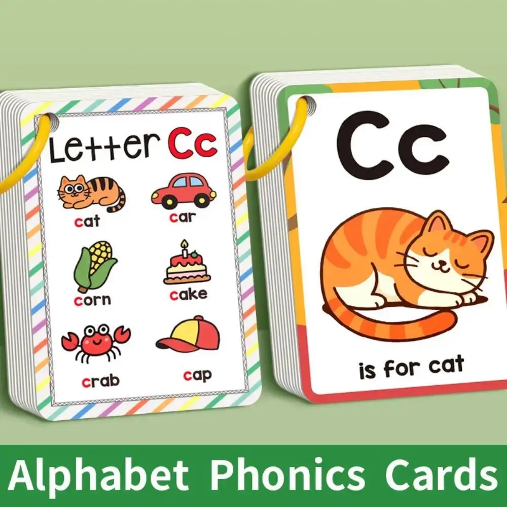 26 Letters English Alphabet Cards 156 Words with Pictures Children's Flashcards Colorful Design A-Z Cards Phonics Words Cards