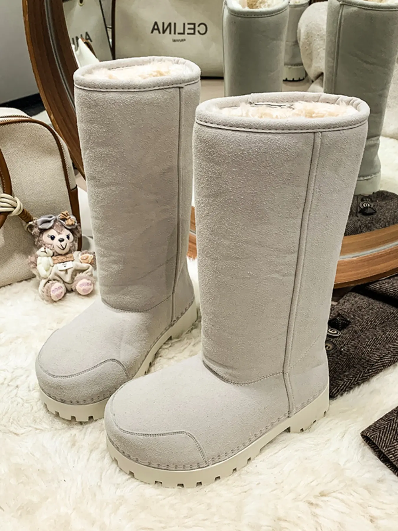 New 2026 Round Toe Thick Heel Side Zipper Fleece Lined Warm Plush Women Boots, Versatile Fashion Mid-Calf Boots, Large Size Winter Casual Shoes Footwear