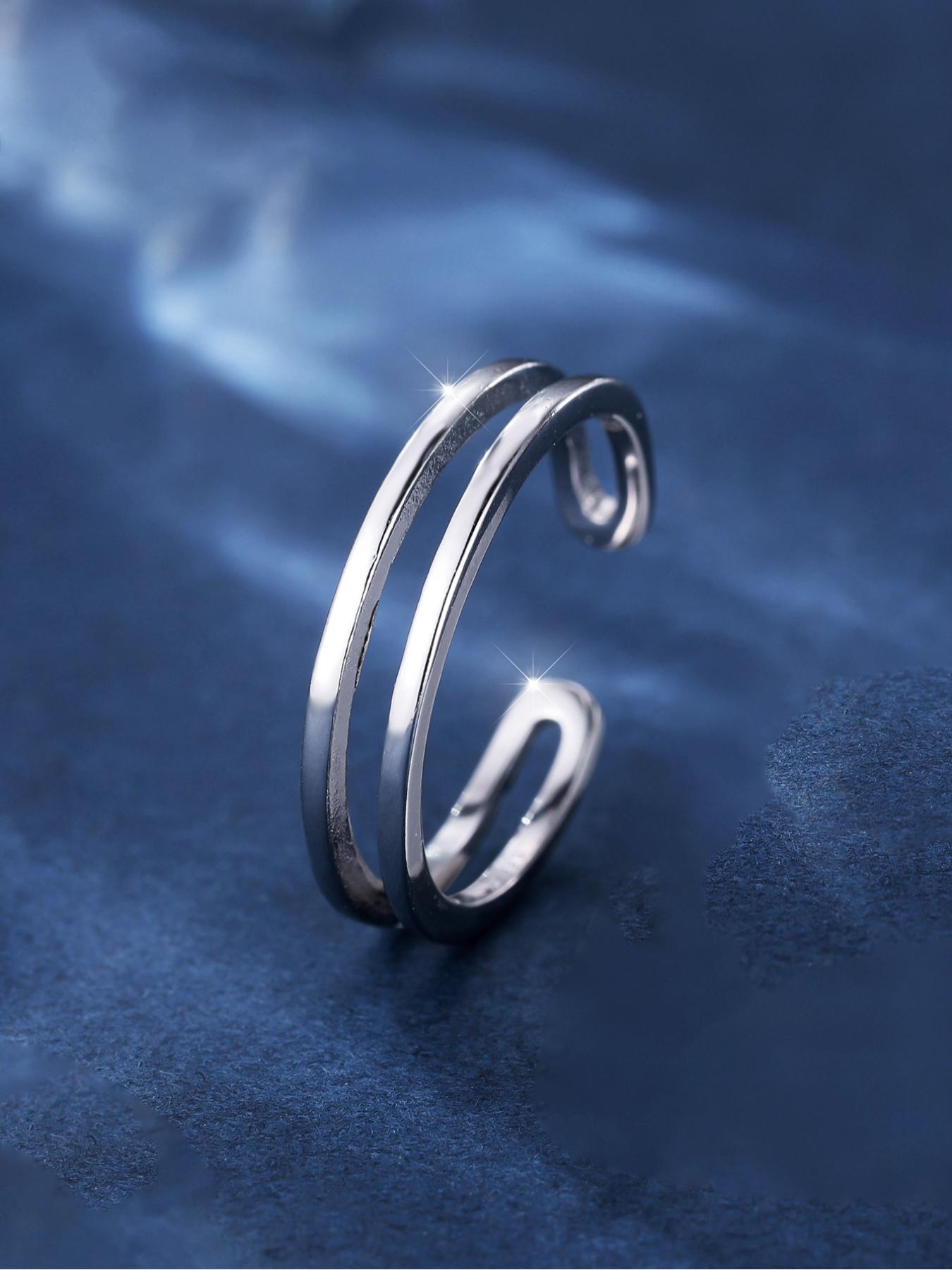 S925 Sterling Silver Hollow Out Double Layer Cuff Ring, Fashionable Toe Ring for Women & Girls, Trendy All-match & Exquisite Jewelry for Birthday Gift