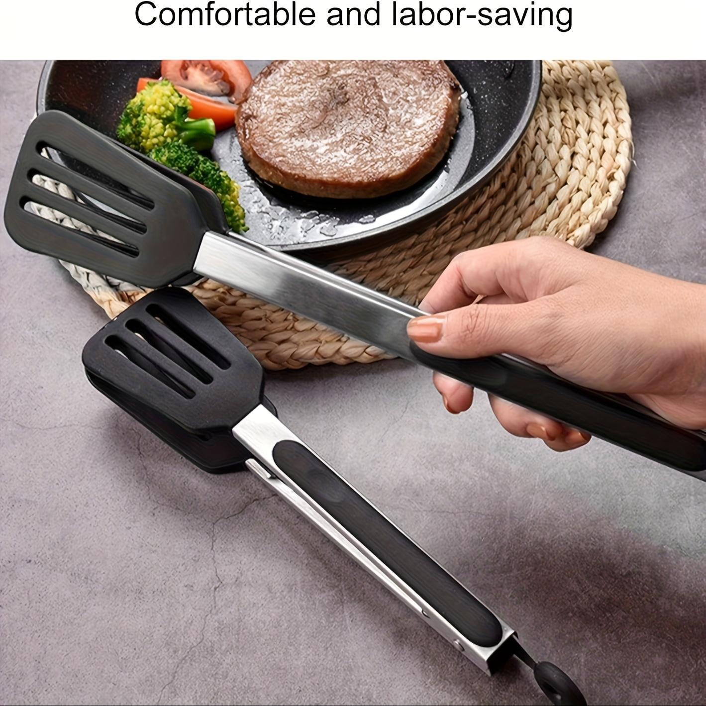 Stainless Steel Kitchen Tongs - Heavy Duty Cooking Tongs for BBQ, Grilling | Non-Slip Ergonomic Handle, Dishwasher Safe Utensils for Salad, Pasta, Hot Food Stainless Steel Food Tongs, Bread Serving Tongs