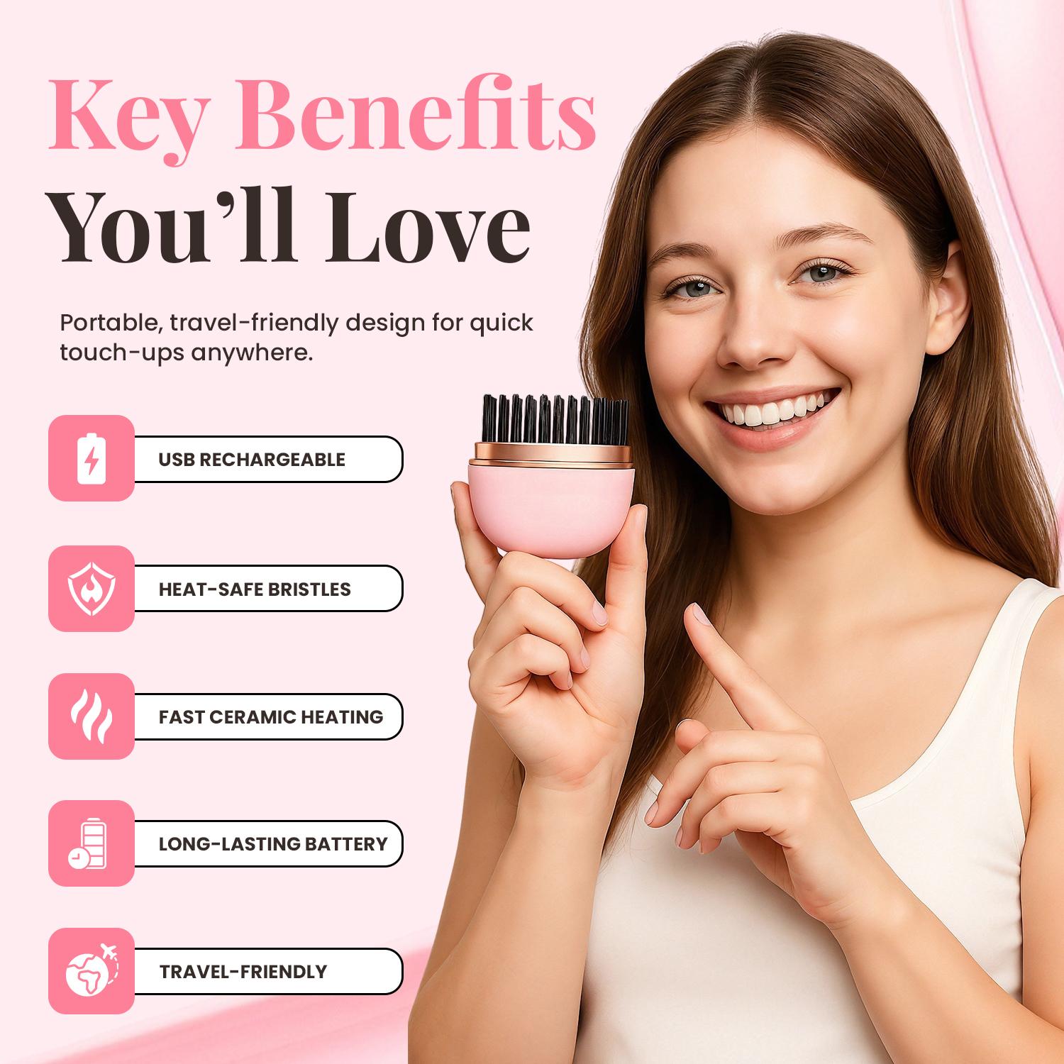 Mini Cordless Hair Straightener, Portable 2-in-1 Heated Comb & Iron, USB-C Rechargeable, Travel-Friendly Styling Tool, Multifunctional Hair Styler For Travel & Home Anti-Frizz Brush Pink Mini Cordless Hair Straightener, Portable 2-in-1 Heated Comb & Iron, USB-C Rechargeable, Travel-Friendly Styling Tool, Multifunctional Hair Styler For Travel & Home Anti-Frizz Brush Pink