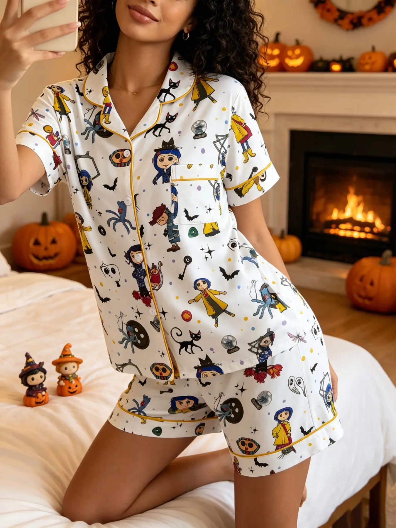 Halloween Fantasy Women's Pajama Set, Bat Octopus Pattern, Lightweight Soft Two-Piece Summer Sleepwear, Party Wear, Cozy Home