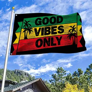 Reggae "Good Vibes Only" Flag - Tropical Banner with Rasta Colors & Palm Trees, 2x3ft & 3x5ft Lightweight Flag for Home, Yard & Chill Enthusiast Decor