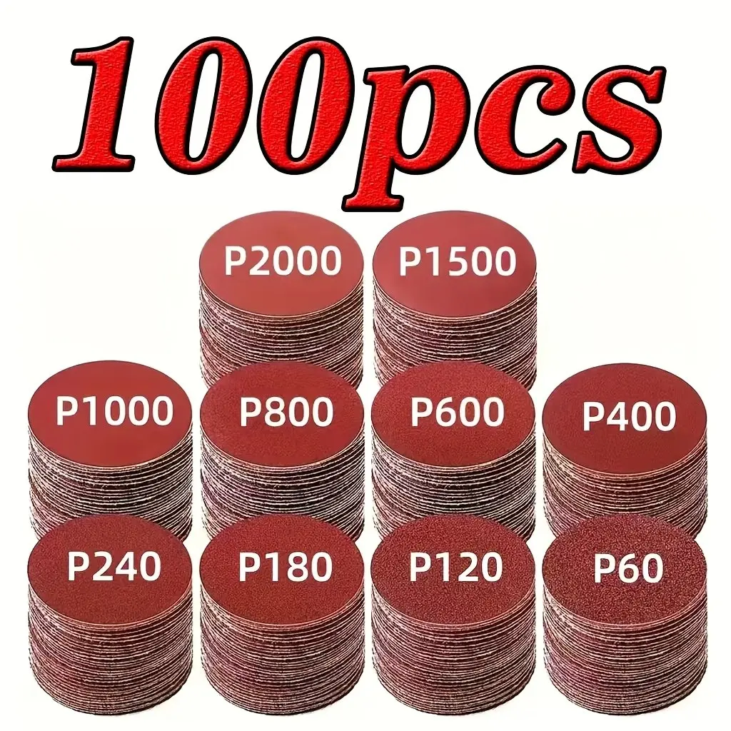 100/200 Piece 2 Inch Heavy Duty Oxide Sandpaper Set, 60-2000 Grit, Durable Home Polishing Kit, Ideal for Woodworking, Metal, Car, Furniture