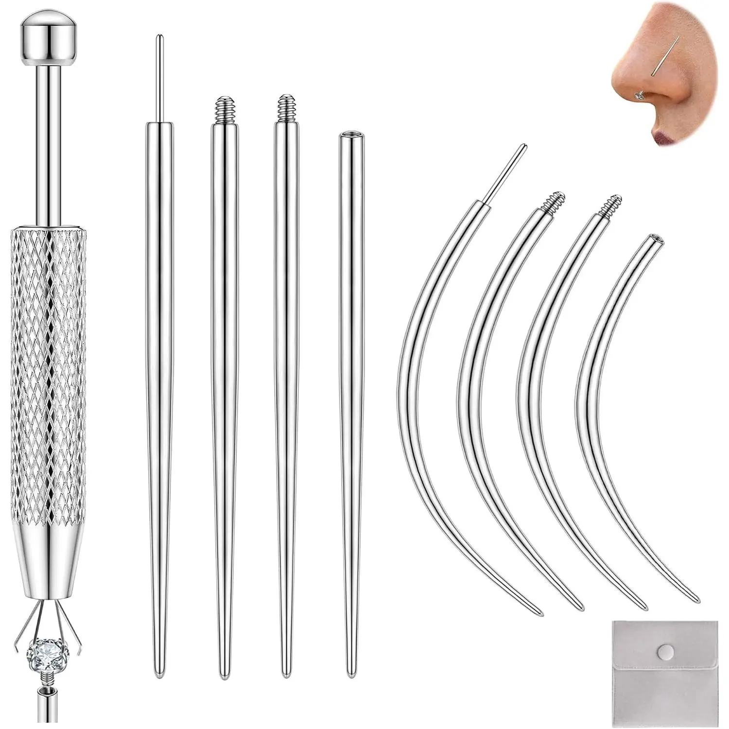 14G 16G 18G 20G Body Piercing Taper Insertion Tool & Ball Grabber Kit, Internal/External Threaded & Push-In Piercing Threader, Changing Tool for Ear/Nose/Navel/LipGift