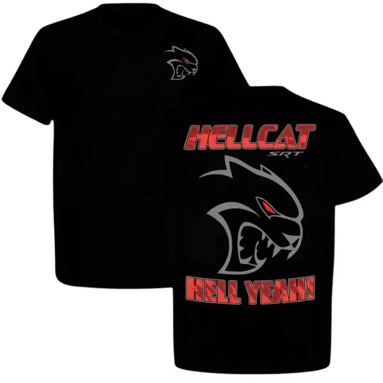 Men's Unisex 100% Cotton SRT Hellcat Hell Yeah Graphic T-Shirt - Supercharged V8 Muscle Car, American Performance Streetwear, Regular Fit, Cold Wash, High Print, Casual Summer Automotive Fashion Gift for Dodge Fans, True Size