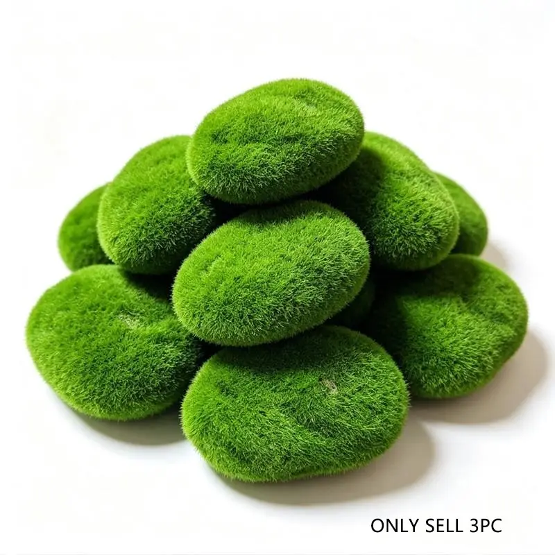 3-Pack Artificial Moss Balls, Moss Covered Decorative Stones, Ideal for Mini Gardens, Floral Arrangements, DIY Projects