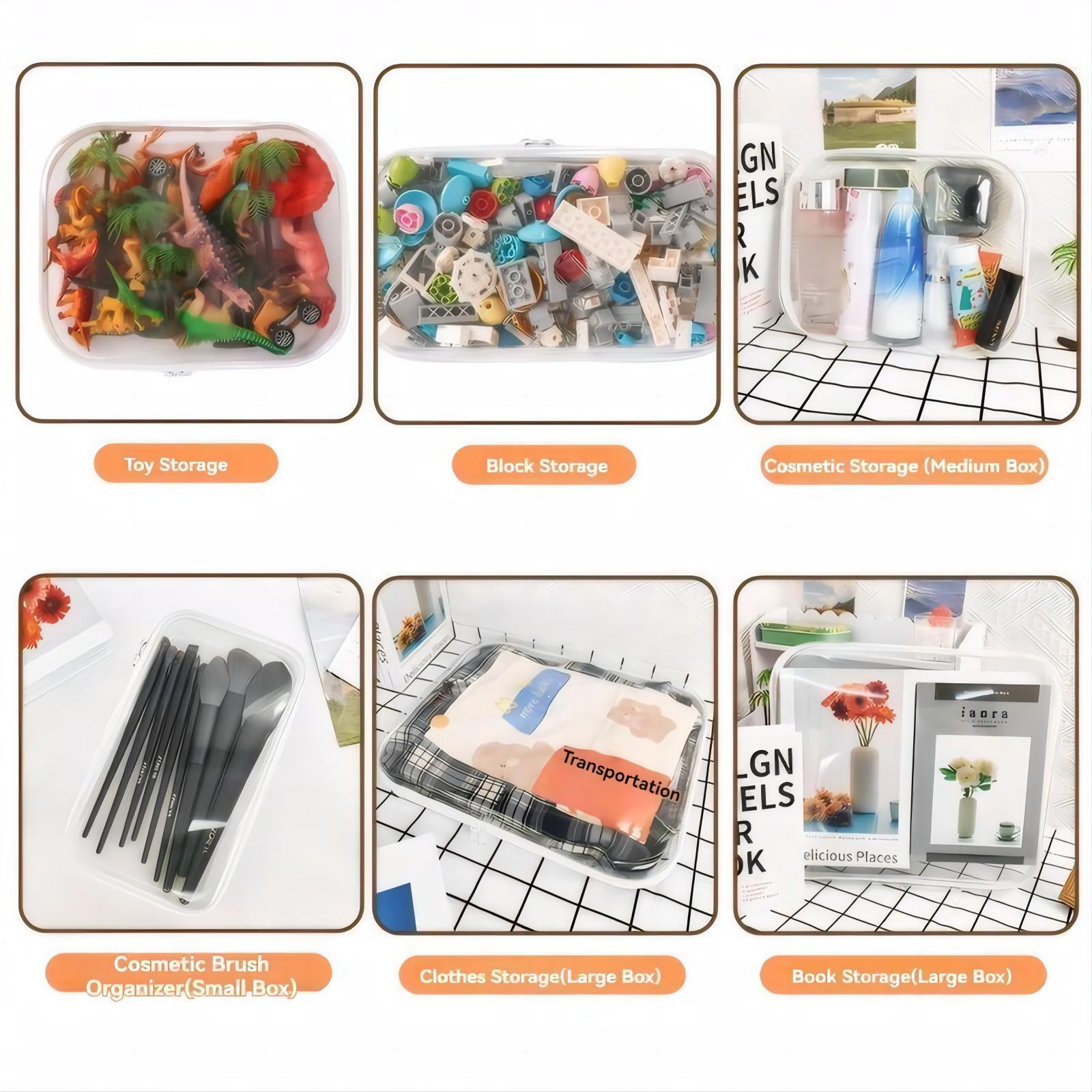 1/3 Set Clear, Transparent Storage Box, Large Capacity Zipper Storage Box, White/Pink/Blue Available Portable Storage Organizer for Skincare, Clothes, Books, Laundry, Travel Toiletry Bag, Space Saver Organizer, Large/Medium/Small Size available