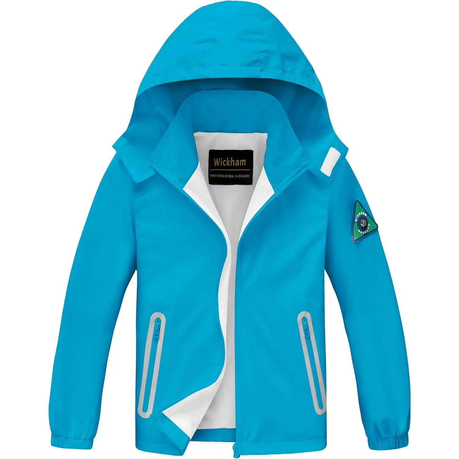Kids' Lightweight Waterproof Windproof Rain Jacket with Detachable Hood, Reflective Stripes, Zipper Closure - All Seasons Outdoor Wear for School, Hiking
