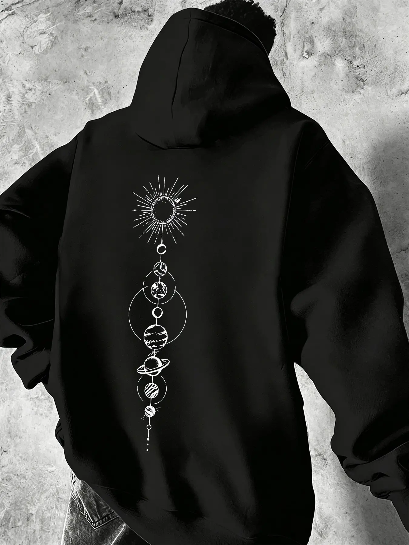 Mcd Solar System Planets Hoodie, Unisex Oversized Pullover, Celestial Space Aesthetic, Casual Streetwear Top, Fall & Winter Fashion