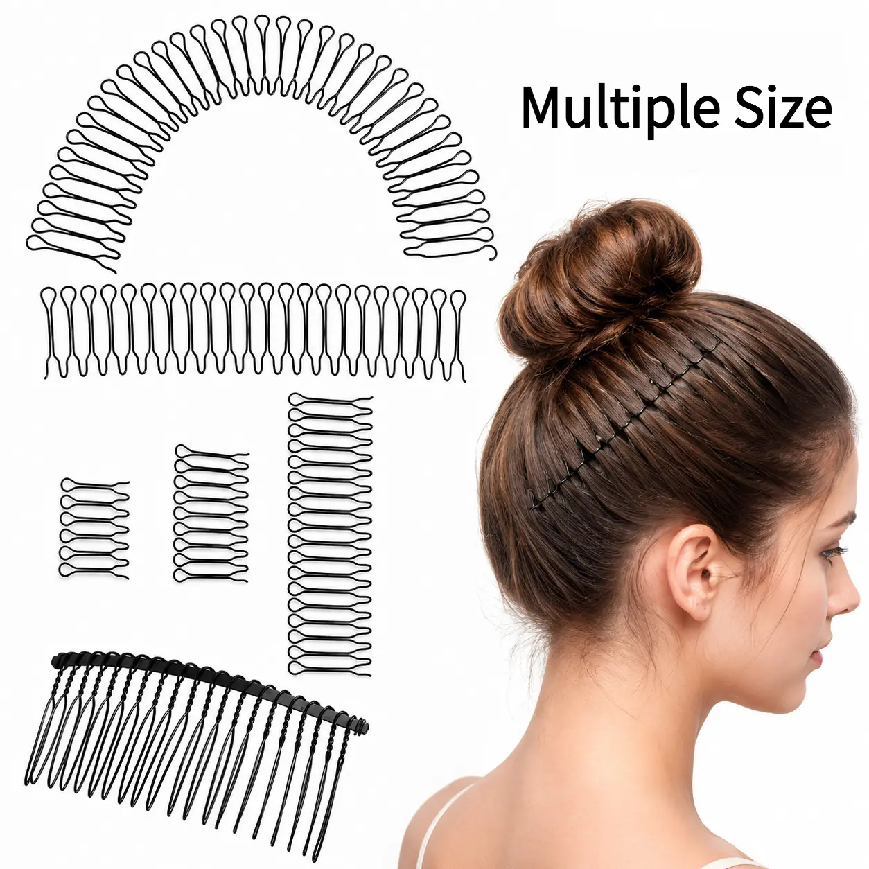 U Shape Hair Finishing Fixer Comb, 3 Pieces Bobby Bangs Holder Styling Tool Stretchable Hair Pin U Shape Wavy Comb Clips Spring Headband Circle Styling Black Pins Bun Hairpins for Women Girl-YY1