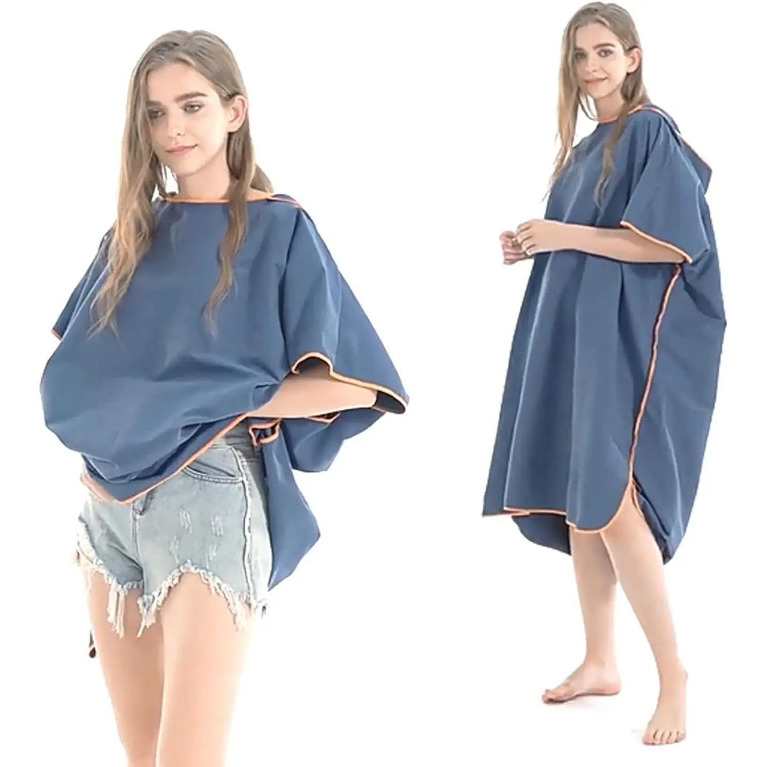 Unisex Fit Microfiber Surf Poncho Hoodie - 90cm/35in Fast Drying Compact Beach Changing Towel Robe, Button Under Armpit Fade Resistant Adult Wetsuit Changing Parka, One Size Dark Blue