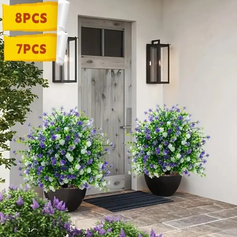 8 Pcs Eucalyptus Camellia Artificial Plants, UV Protection, Ideal for Indoor/outdoor Decor, Home, Hotel, Garden, Wedding, Vacation, Artificial Faux Flowers, Artificial Flower Decoration