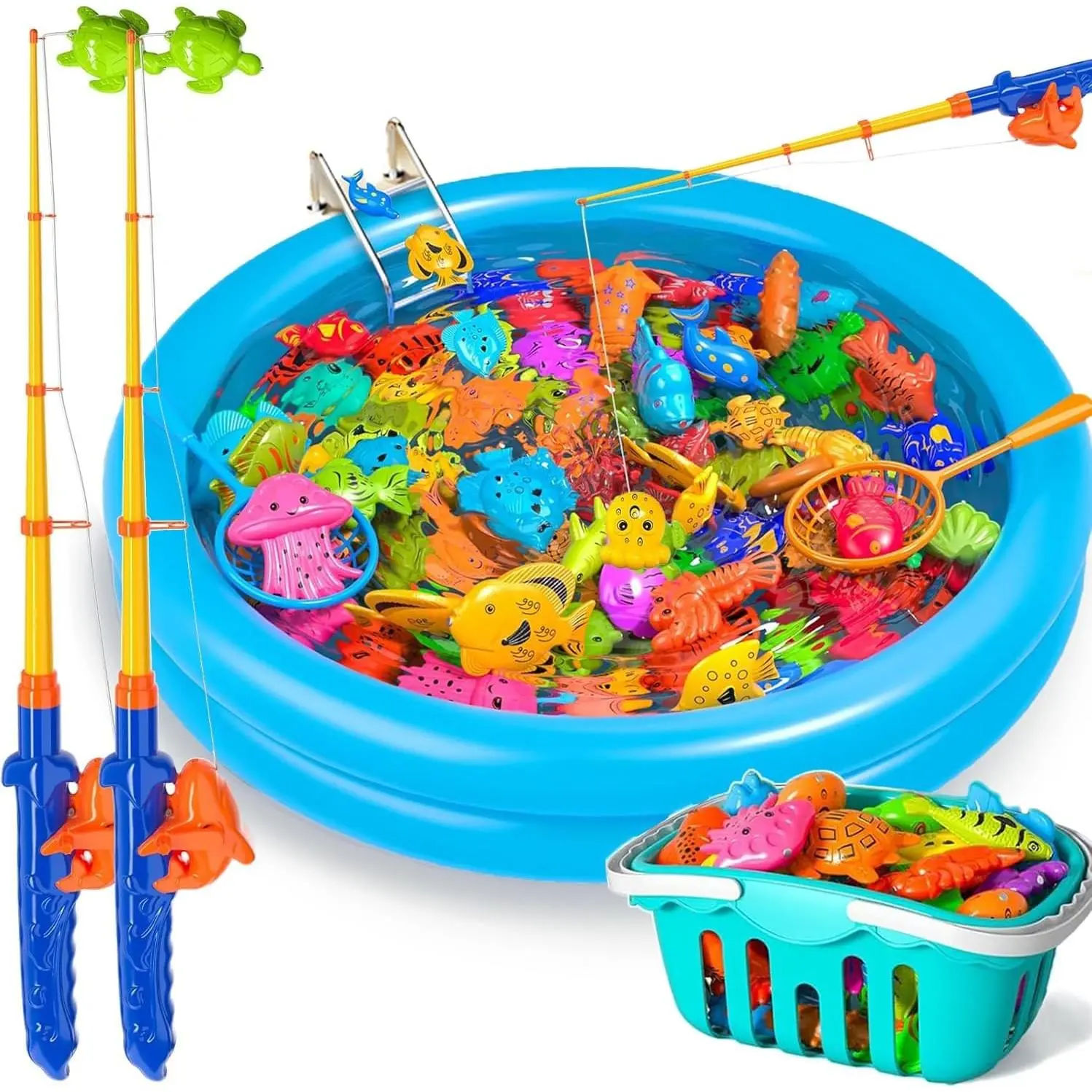 Magnetic Fishing Game Bath Pool Toys for Toddlers 3-5,48pcs Fishing Toys Game Floating Fish Magnet Pole Rod Net Education Teaching and Learning for Kids Age 3-6 4-8