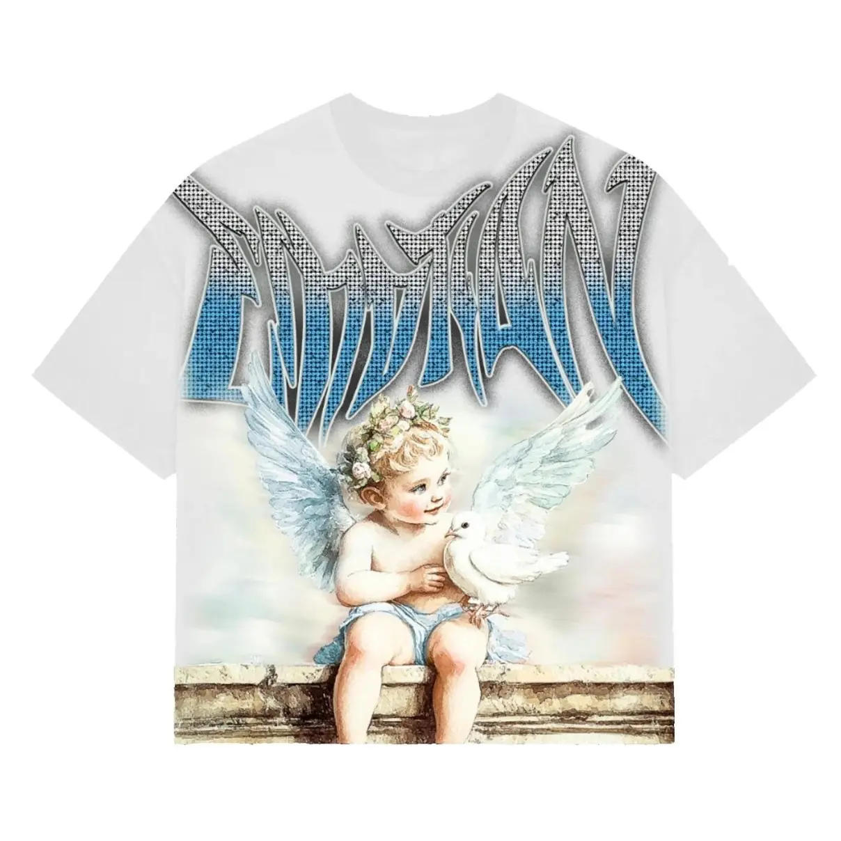 MIXED EMOTION Diamond Angel Graphic T-Shirt Men's Oversized Streetwear Tee Y2K Aesthetic Cotton Short Sleeve Crew Neck Summer Top, Vintage Dark Goth Casual Daily Wear, Perfect Birthday Christmas Father’s Day Holiday Gift For Alt Fashion Fans