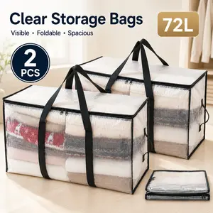 2 Piece Xl Moving Storage Bags, Waterproof Thick Handbags with Handles and Zippers, Foldable Transparent Bags for Dorms and Home