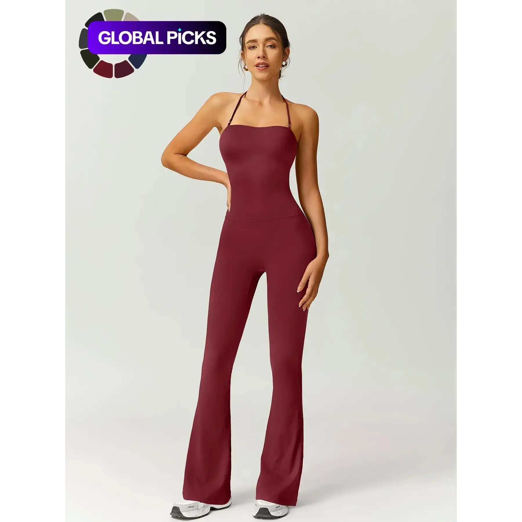Women's Sleeveless Solid Color Flare Leg Slim-Fitting Sports Jumpsuit, Breathable Casual Comfy Sportswear for Yoga Gym, Jumpsuits for Women Summer Activewear