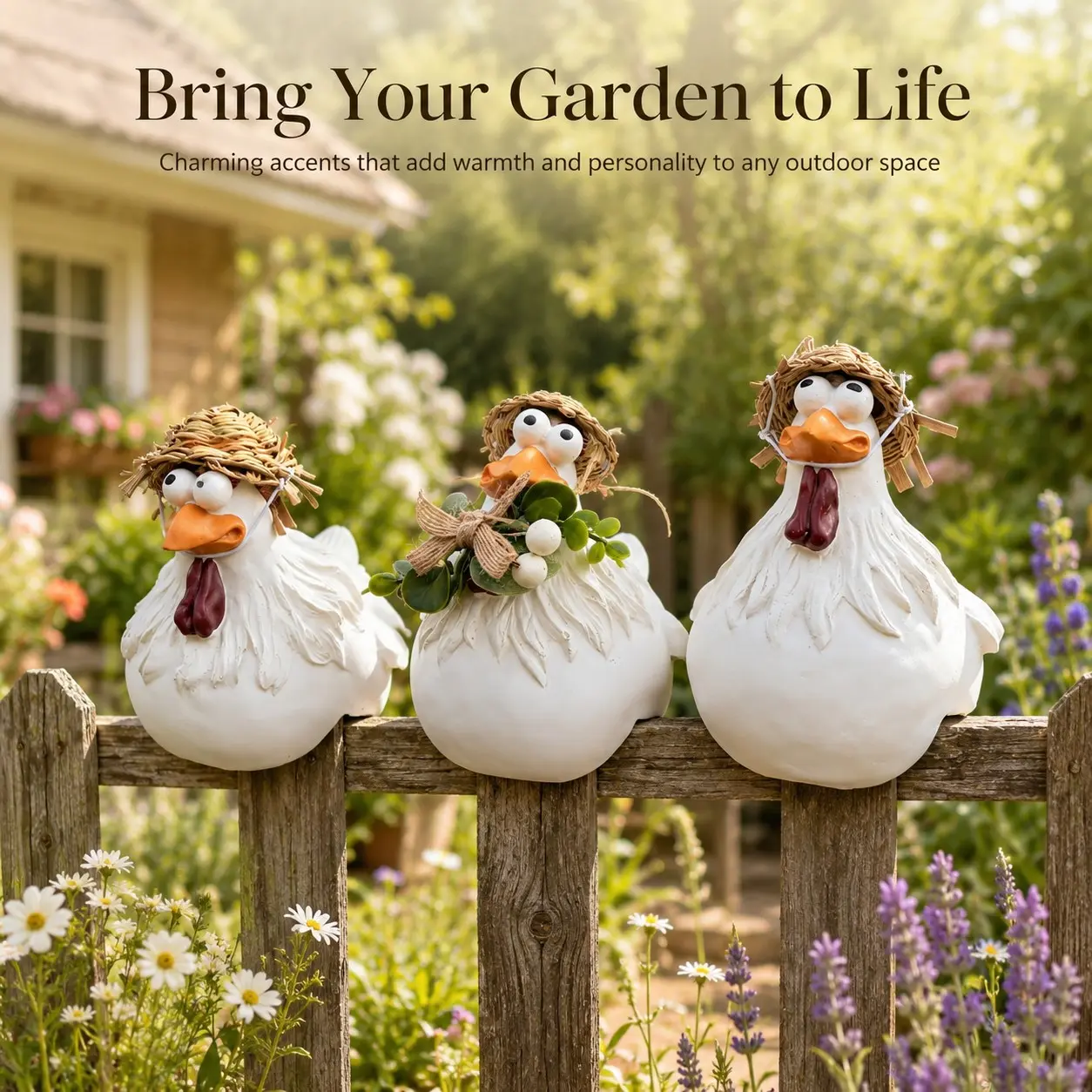 1 Set of 3 Pcs Silly Googly-Eyed Chicken Statues, Resin Animal Sculptures, Decorative, Cute Farmhouse Style, Handcrafted, Waterproof Indoor & Outdoor Use, For Garden Accessories & Home Decor Lovers, Perfect for Tabletop/Garden & Funny Gifting