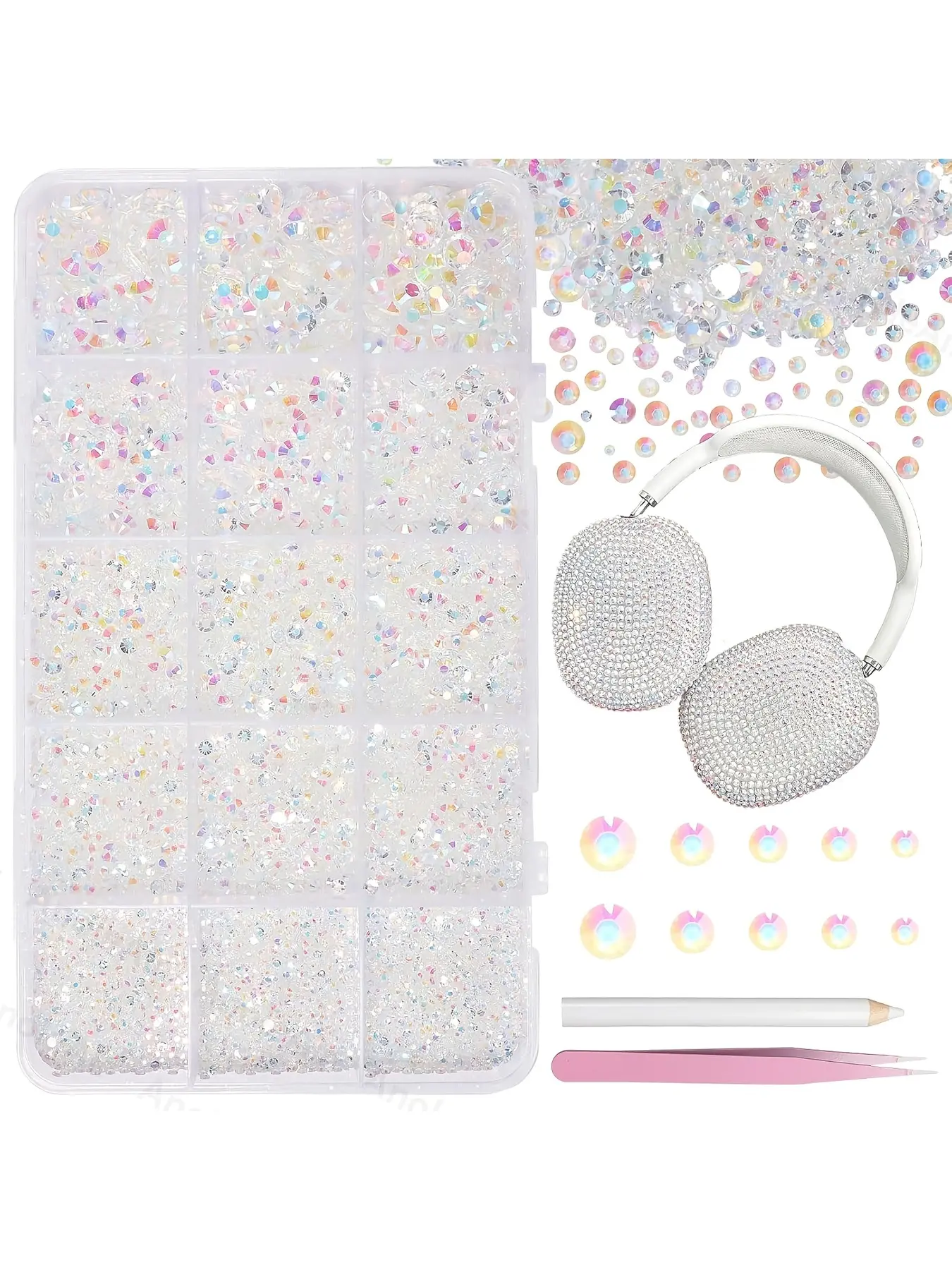 12000Pcs Clear AB Flatback Rhinestones, Mixed Sizes 2/3/4/5/6mm Jelly Shiny Resin Gems, DIY Rhinestones for Crafts, Face Makeup & Cup Decor