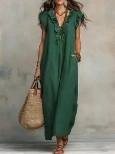 New 2026 Spring Summer Loose Sleeveless Ruffled Bohemian Dress for Women, Long Maxi Dress, Casual Style, Boho, Perfect for Warm Weather