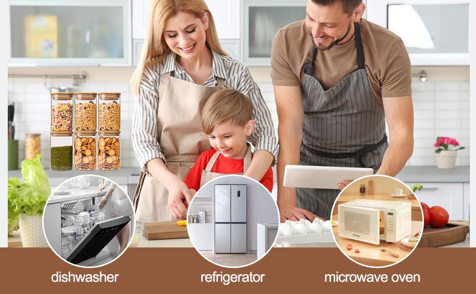 Glass Food Storage Jars 37 oz Set of 6,Glass Storage Containers Clear Glass Food Canister with Bamboo Lid Airtight For Serving Tea, Coffee, Flour, Sugar, Candy, Cookie, Spice and More (Square)