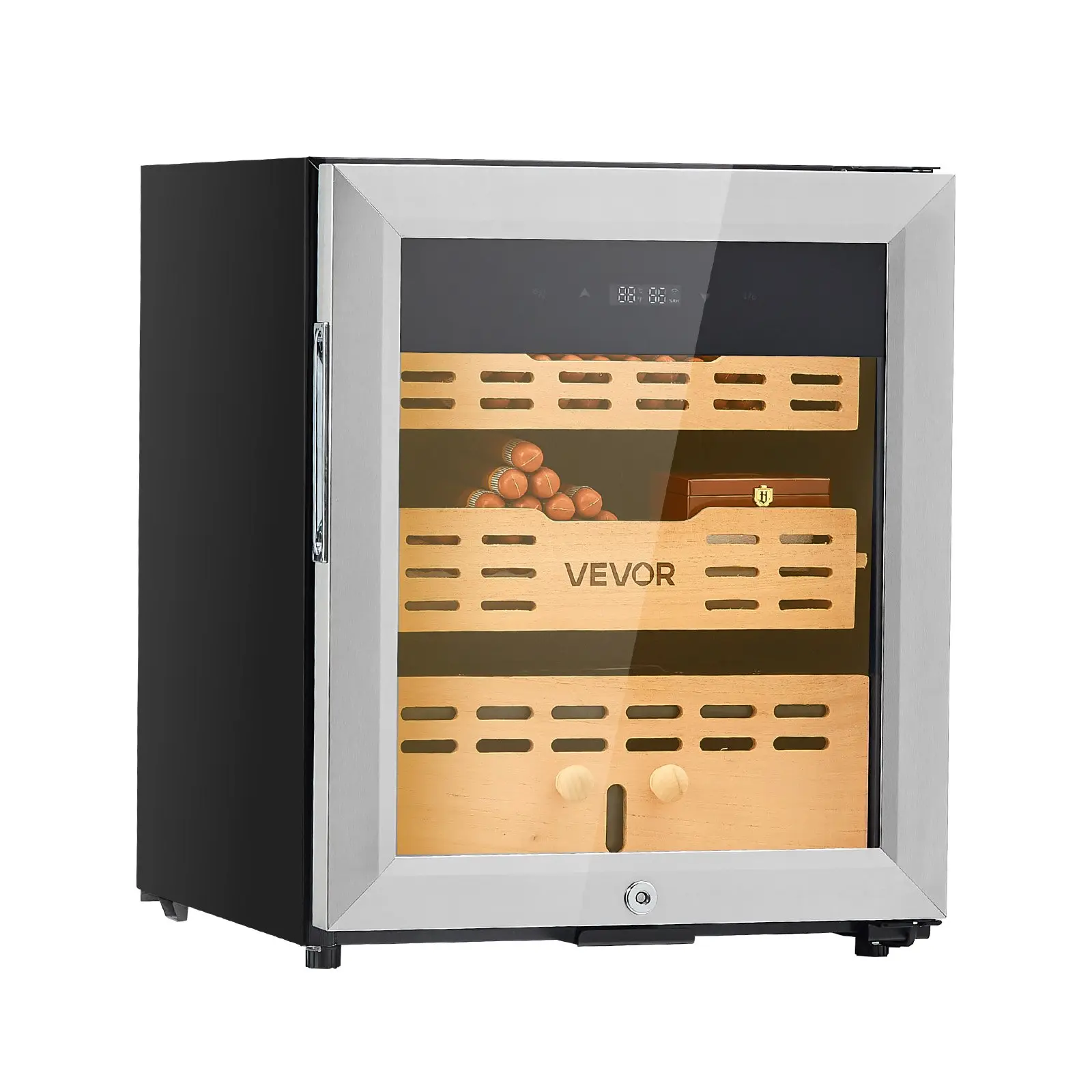 Electric Humidor, 50L, 300 Counts Electric Cigar Humidor Cabinet with Compressor Cooling, Constant Humidity Temperature Control, Spanish Cedar Wood Shelves Drawers, 2 Layers, for Household