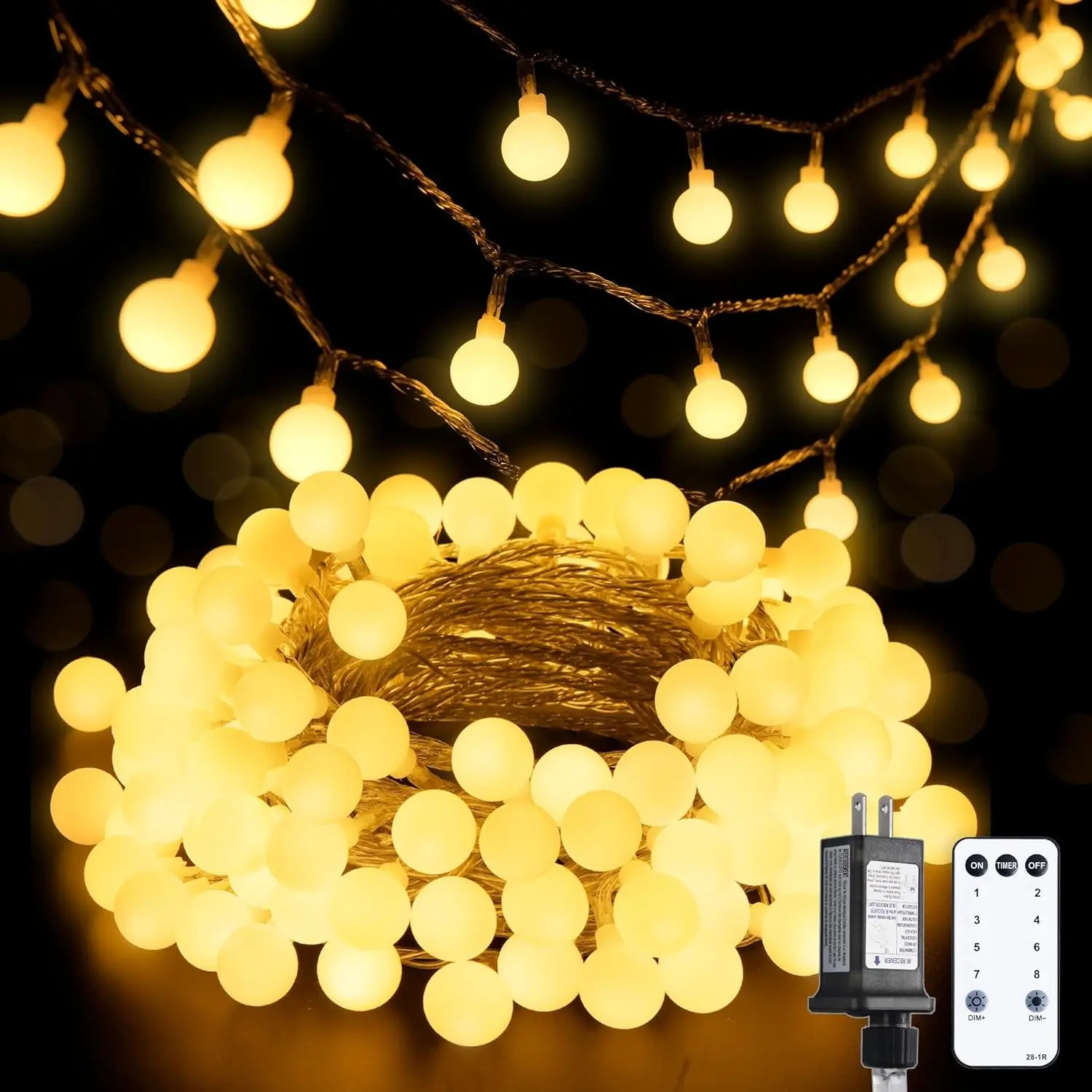 100 LED Connectable Globe String Lights Indoor Bedroom, 33ft Warm White Christmas Lights Plug in with Remote, 8 Modes Hanging Fairy Light Outdoor for Room Classroom Party Spring Home Decor
